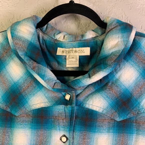 STETSON Western Cowboy‎ Cowgirl Plaid Pearl Snap Puffer Vest Jacket - Picture 2 of 14